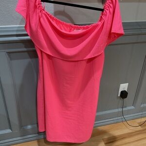 Charles Henry Off-Shoulder Pink Mini Dress